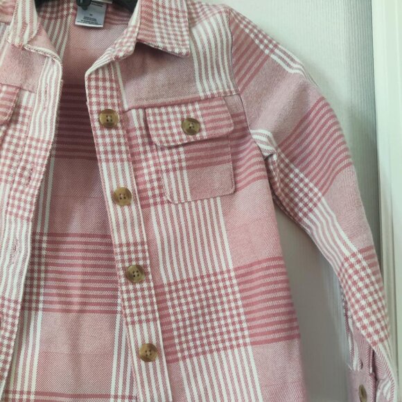 Little Lass Girls Pink Plaid Button Front Shirt Jacket Shacket Size 5 - Picture 4 of 5
